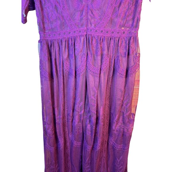 PinkBlush Maternity Size S Embroidered Lace Maxi Dress Short Sleeves Wine - Picture 4 of 11